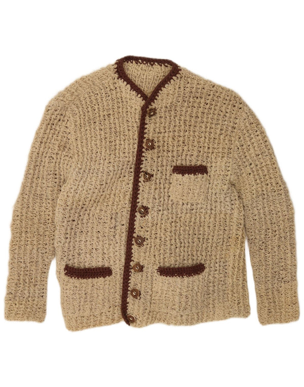 Vintage Womens Cardigan Sweater UK 14 Medium Beige Colourblock