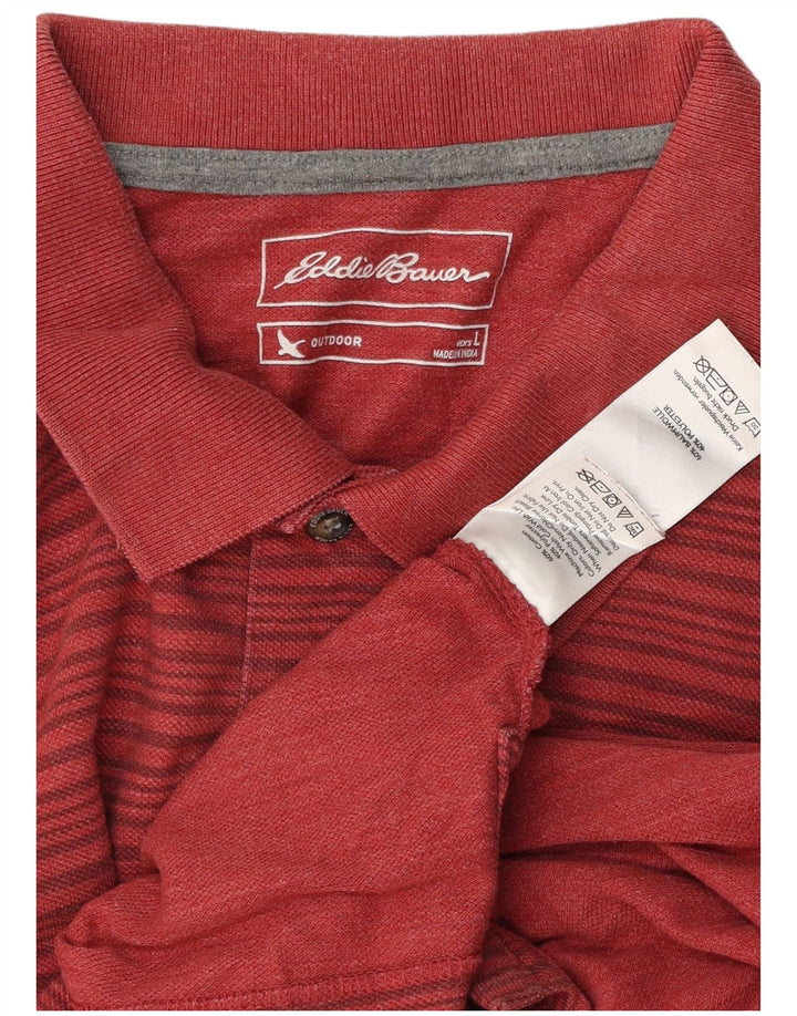 EDDIE BAUER Mens Polo Shirt Large Red Striped Cotton