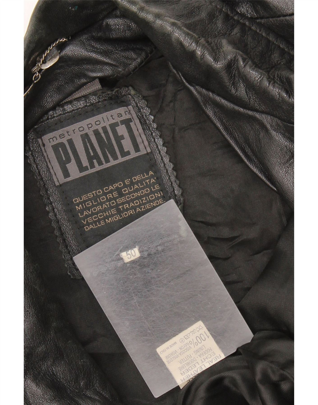 Vintage Mens Leather Jacket IT 50 XL Black Leather