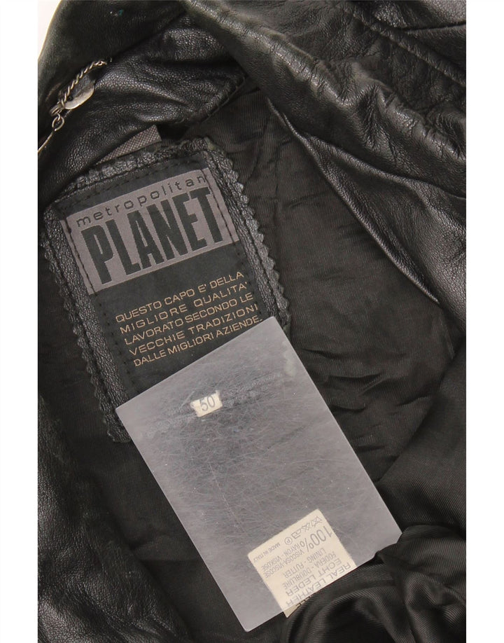 Vintage Mens Leather Jacket IT 50 XL Black Leather