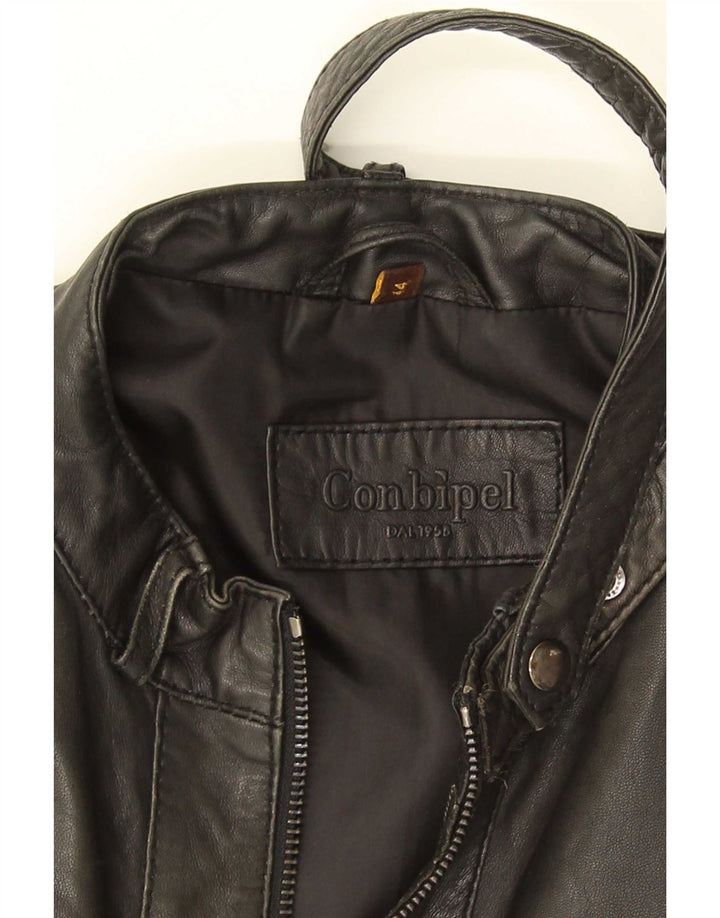 Conbipel Womens Bomber Leather Jacket IT 44 Medium Black Leather