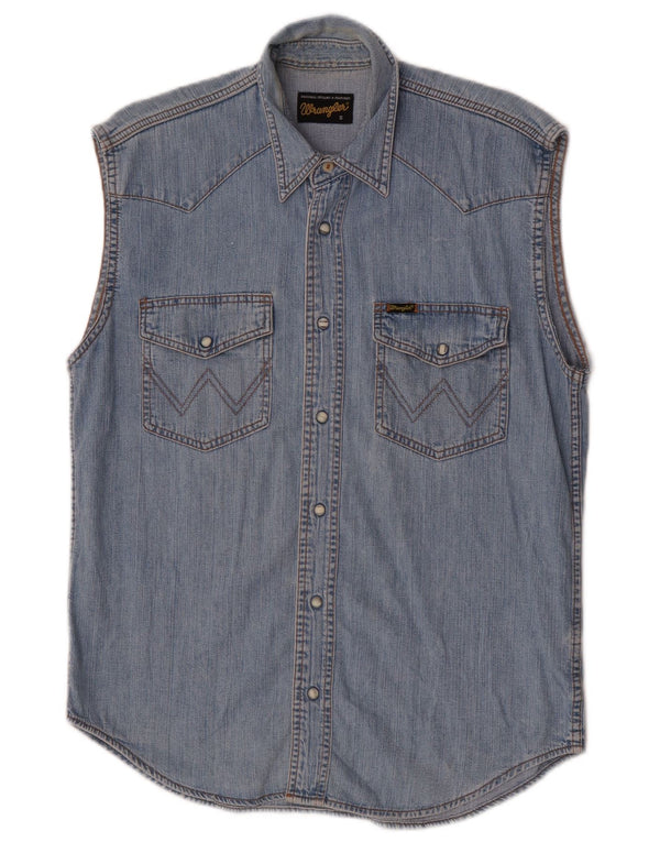 Wrangler Mens Sleeveless Denim Shirt Small Blue Cotton