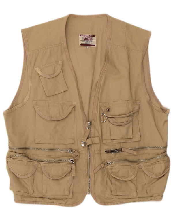 Rifle Mens Utility Gilet UK 40 Large Beige Cotton