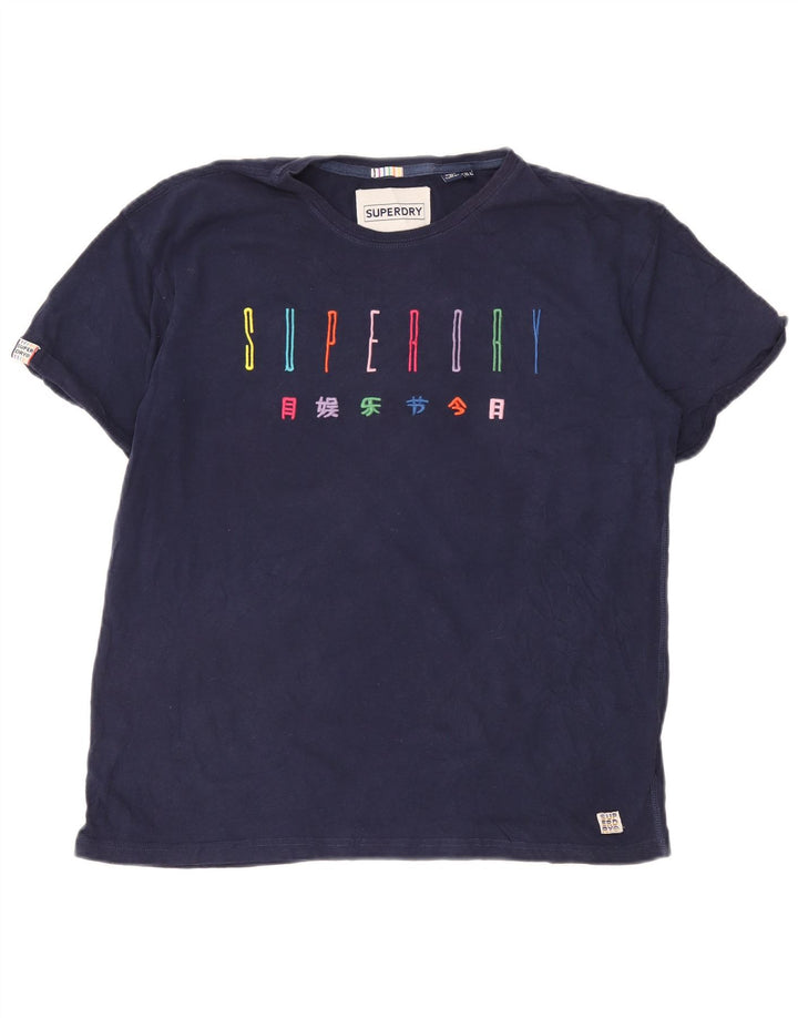 Superdry Womens Graphic T-Shirt Top UK 12 Medium Navy Blue Cotton