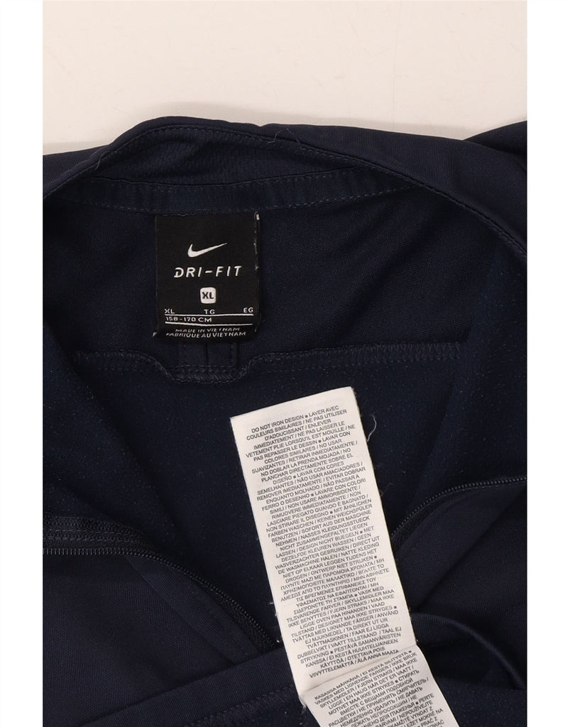 NIKE Boys Dri Fit Zip Neck Pullover Tracksuit Top 13-14 Years XL Navy Blue Vintage Nike and Second-Hand Nike from Messina Hembry 
