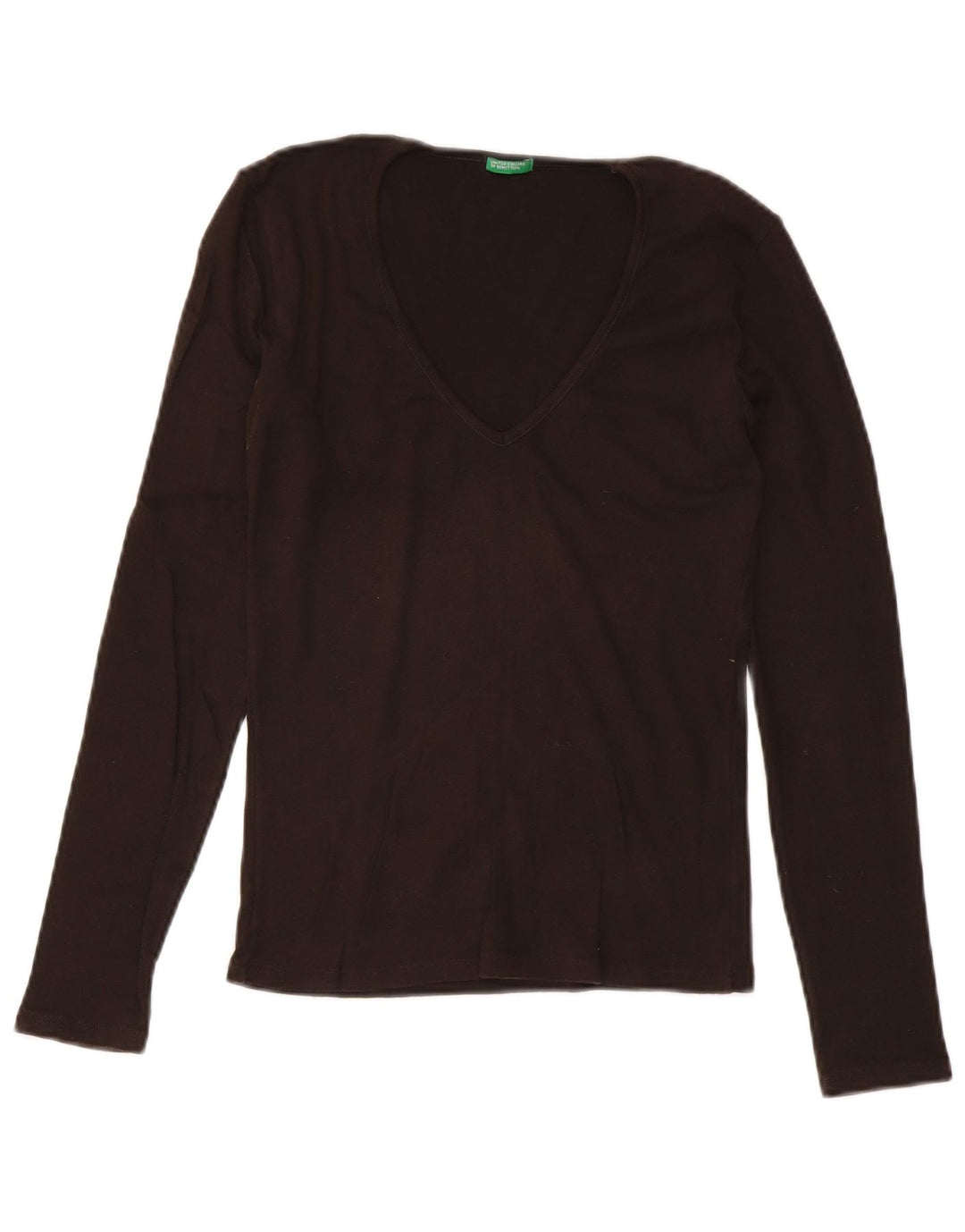 Benetton Womens Top Long Sleeve UK 14 Medium Brown Cotton