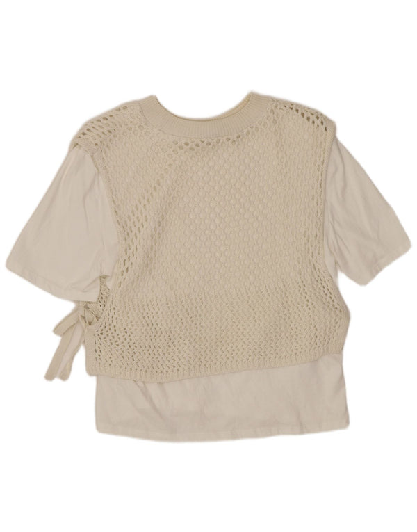 Zara Womens Crop Crochet Blouse Top UK 14 Medium Off White Cotton