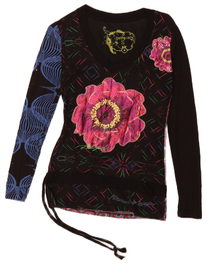 Desigual Womens Graphic Top Long Sleeve UK 10 Small Multicoloured Viscose