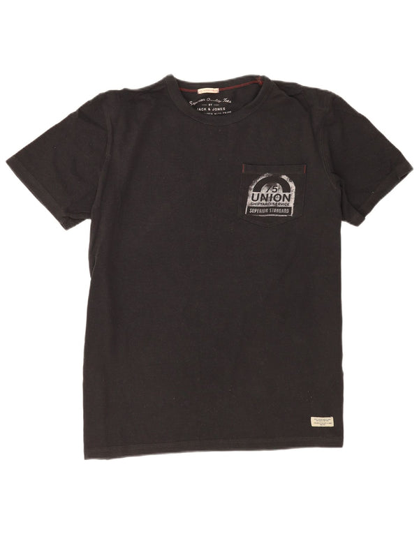 Jack & Jones Mens Graphic T-Shirt Top Large Black Cotton