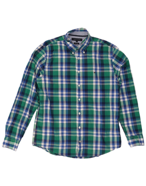 Tommy Hilfiger Mens New York Fit Shirt Large Green Check Cotton