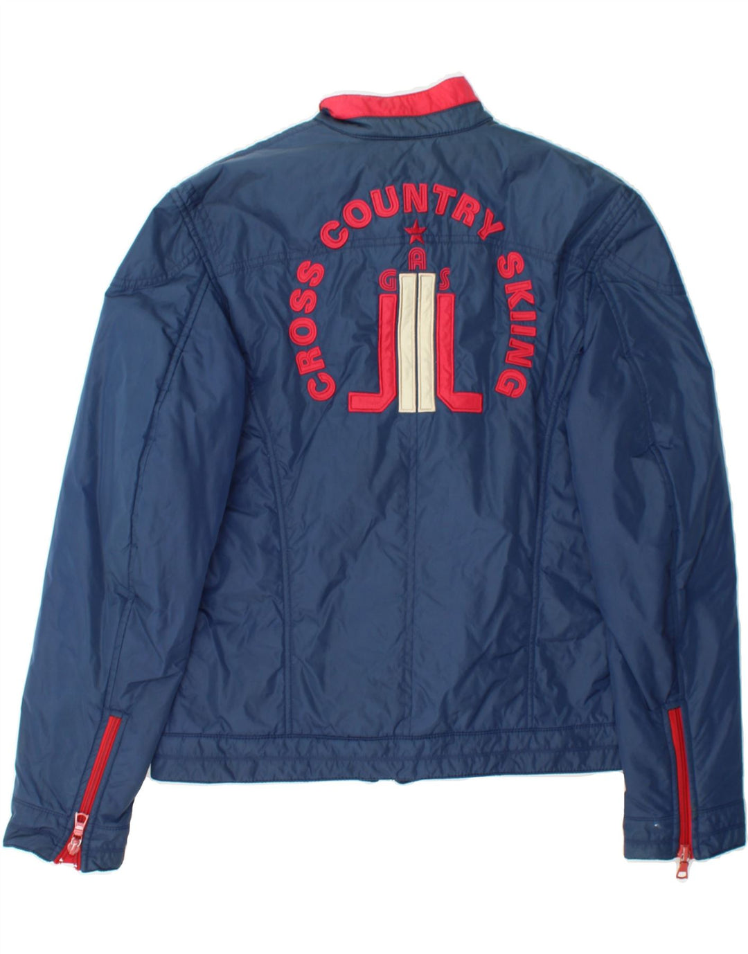 GAS Womens Graphic Bomber Jacket UK 16 Large Navy Blue Vintage Gas and Second-Hand Gas from Messina Hembry 