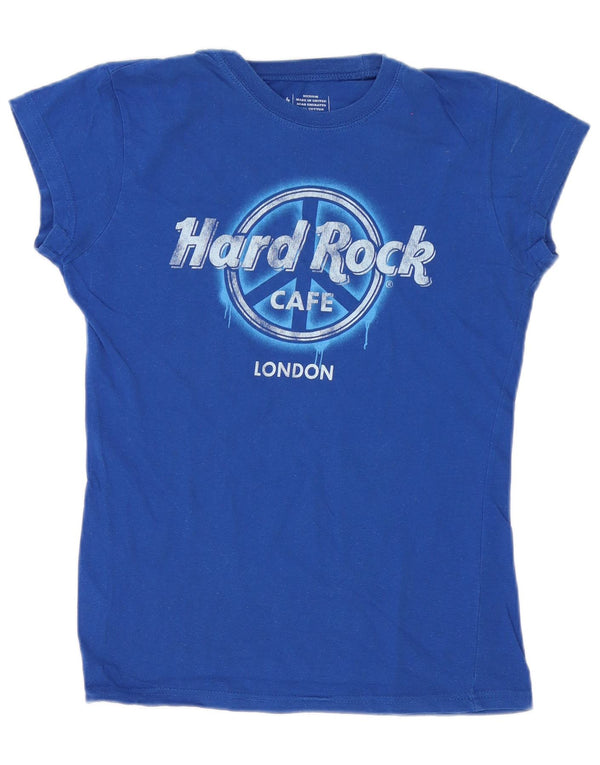 Hard Rock Cafe Womens London Graphic T-Shirt Top UK 12 Medium Blue Cotton