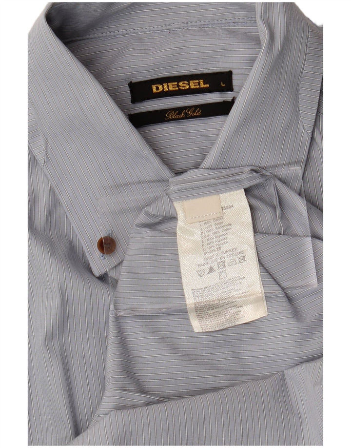 Diesel Mens Shirt Large Blue Pinstripe Cotton