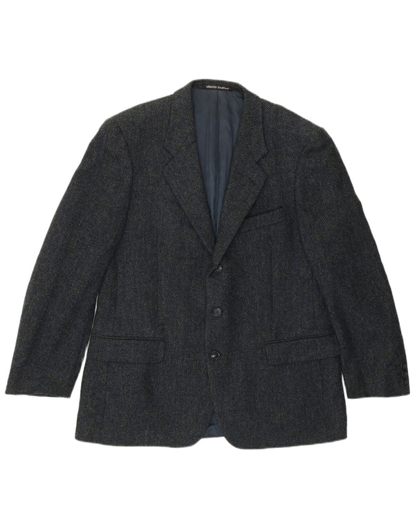 VINTAGE Mens 3 Button Blazer Jacket IT 50 Large Navy Blue Herringbone
