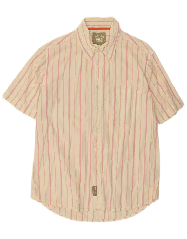 Fila Mens Short Sleeve Shirt Medium Off White Striped Cotton