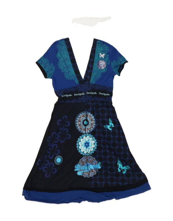 DESIGUAL Womens A-Line Dress UK 14 Large Blue Floral