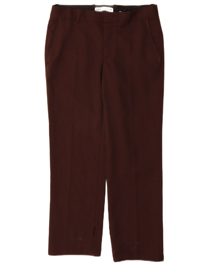 Zara Womens Straight Chino Trousers Small W26 L28 Brown Polyester