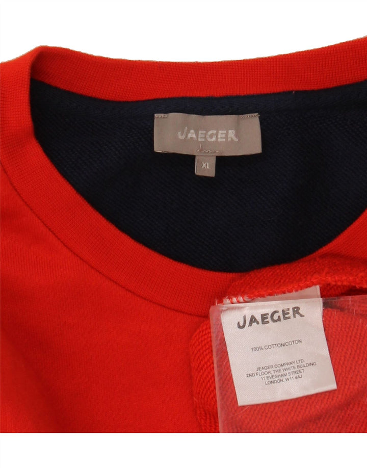 JAEGER Mens Sweatshirt Jumper XL Red Colourblock Cotton Vintage Jaeger and Second-Hand Jaeger from Messina Hembry 
