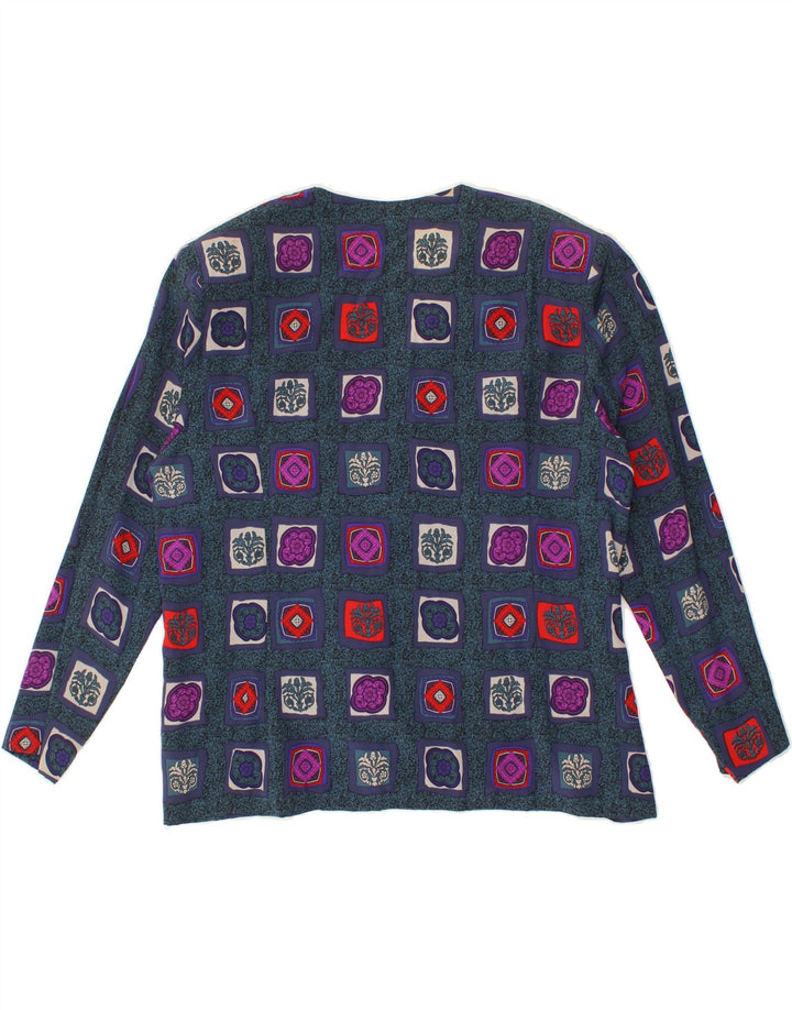 VINTAGE Womens Abstract Pattern Long Sleeve Blouse Top UK 14 Large Blue Vintage Vintage and Second-Hand Vintage from Messina Hembry 