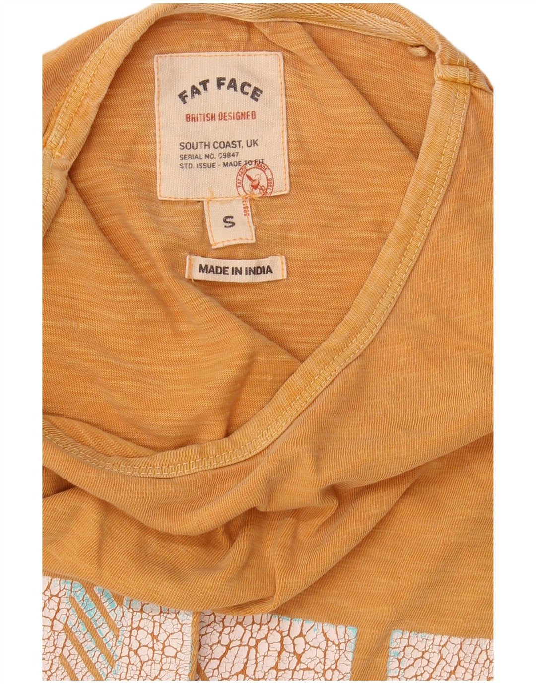 FAT FACE Mens Graphic T-Shirt Top Small Yellow Flecked Cotton