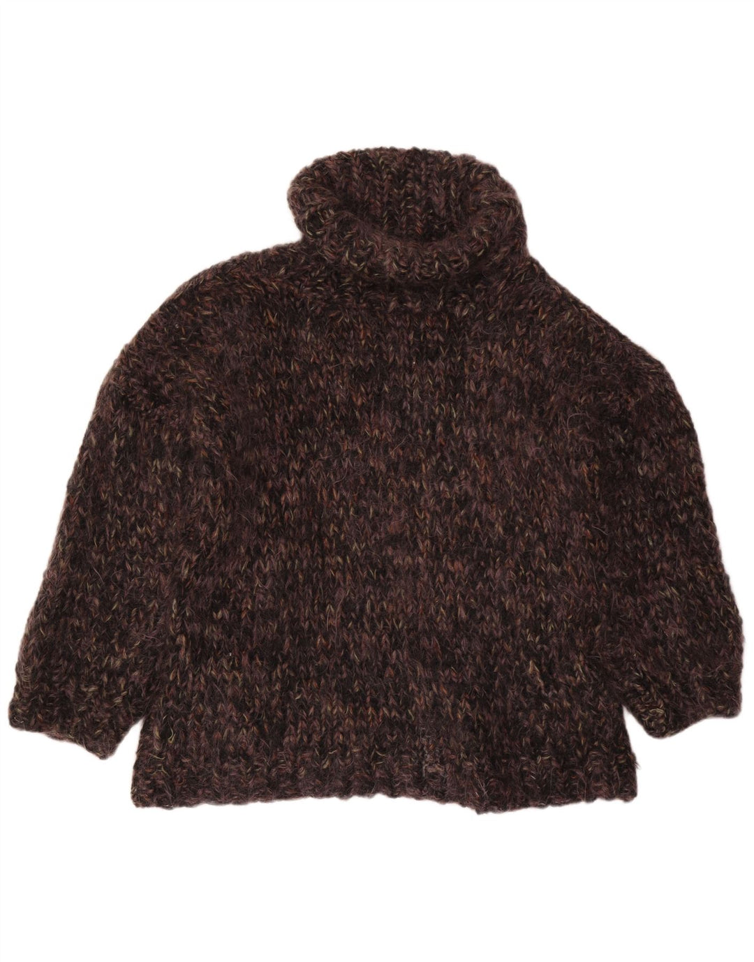 VINTAGE Womens Oversized Roll Neck Jumper Sweater UK 22 3XL Brown Flecked