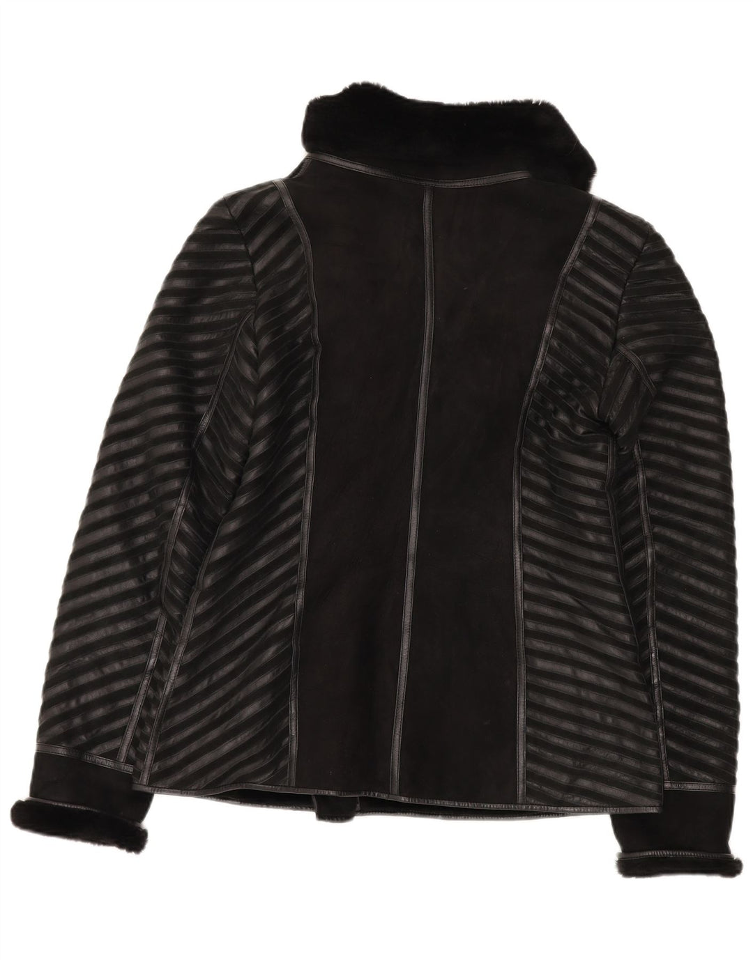 Vintage Womens Shearling Jacket UK 18 XL Black Striped Leather