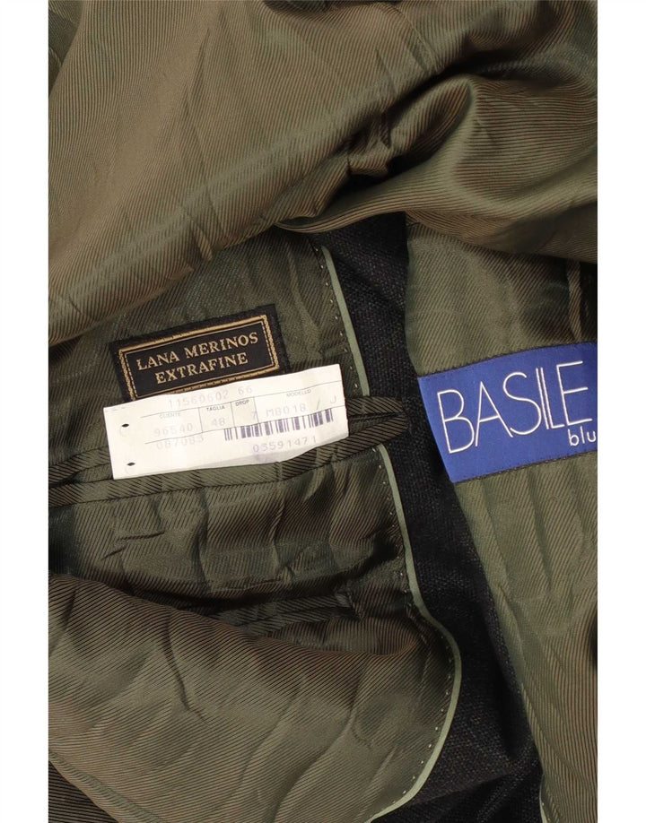 Basile Mens 3 Button Blazer Jacket IT 48 Medium Black Merino Wool