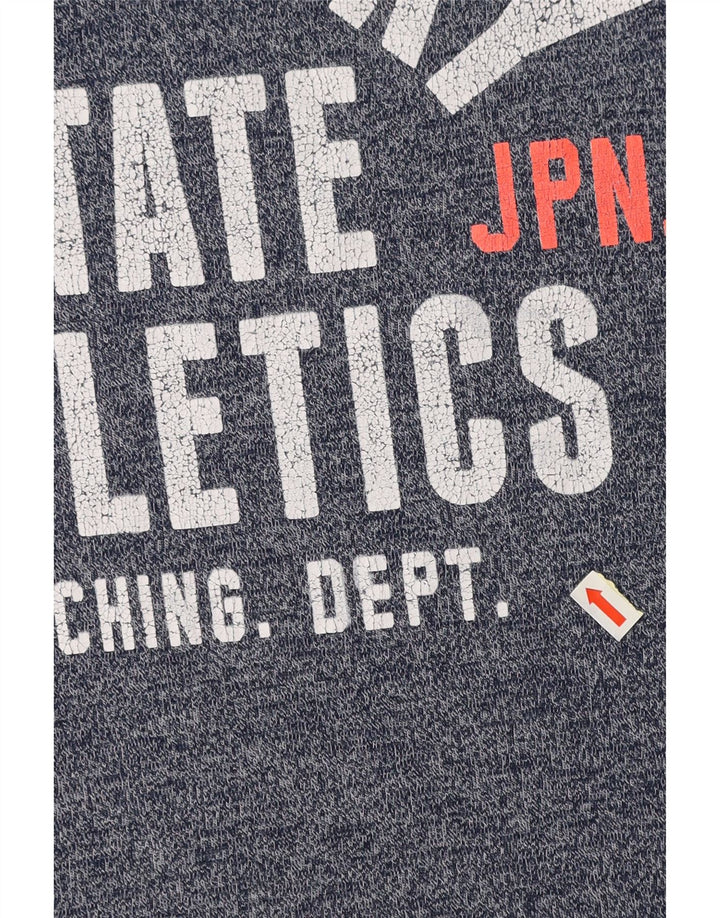 SUPERDRY Mens Track & Field Graphic T-Shirt Top Large Blue Flecked Cotton