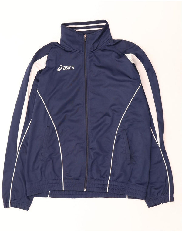 Asics Mens Tracksuit Top Jacket Large Navy Blue Colourblock Polyester