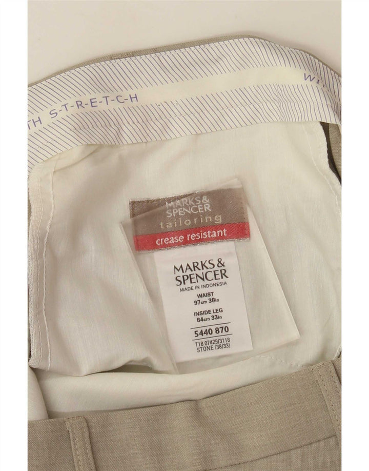 Marks & Spencer Mens Straight Suit Trousers W38 L30 Beige Polyester