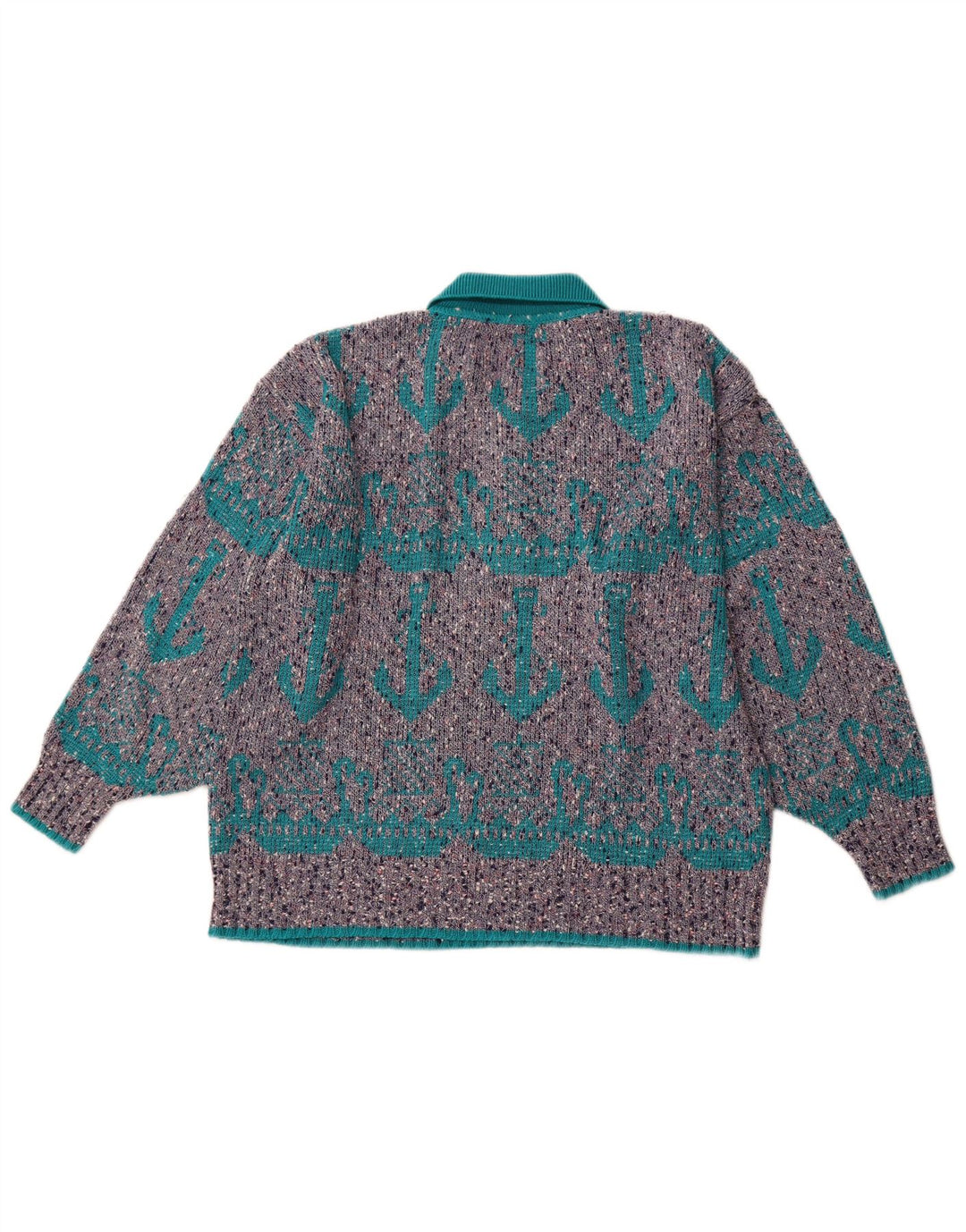 VINTAGE Mens Abstract Pattern Polo Neck Jumper Sweater XL Grey