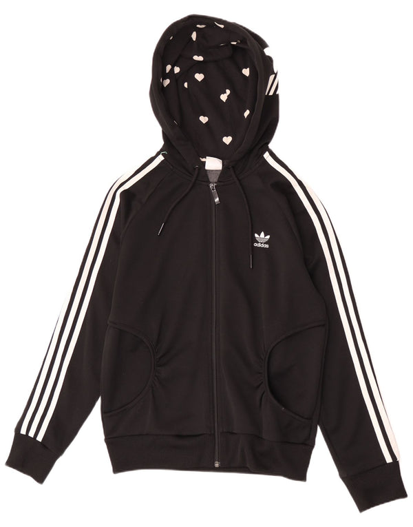 Adidas Womens Graphic Zip Hoodie Sweater IT 40 Small Black Polyester