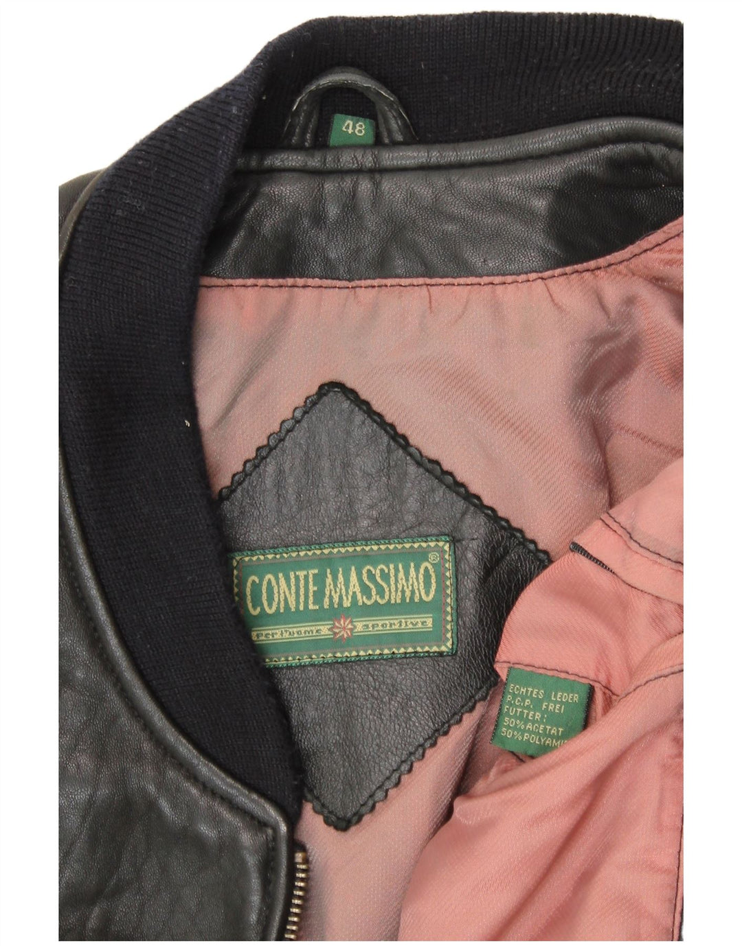 Conte Massimo Mens Loose Fit Bomber Jacket IT 48 Medium Black Leather