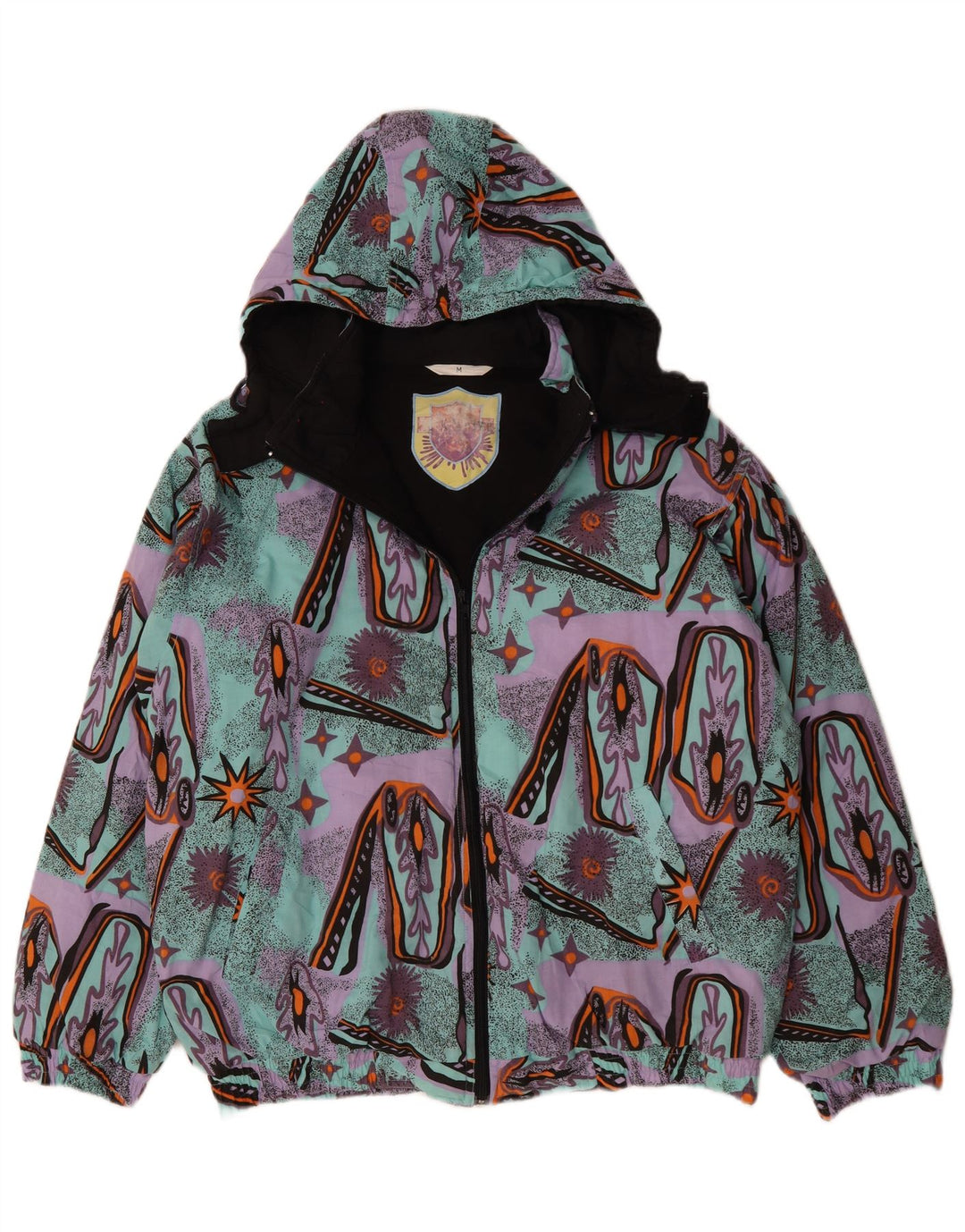VINTAGE Mens Abstract Pattern Windbreaker Jacket UK 38 Medium Turquoise