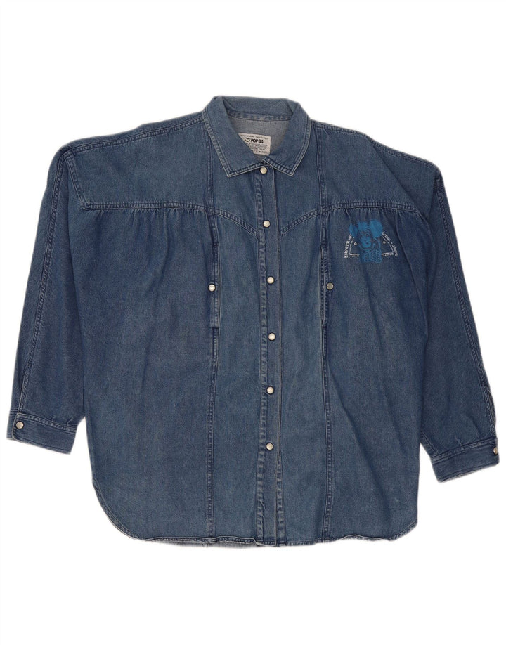 POP 84 Womens Oversized Denim Shirt UK 14 Medium Blue Cotton