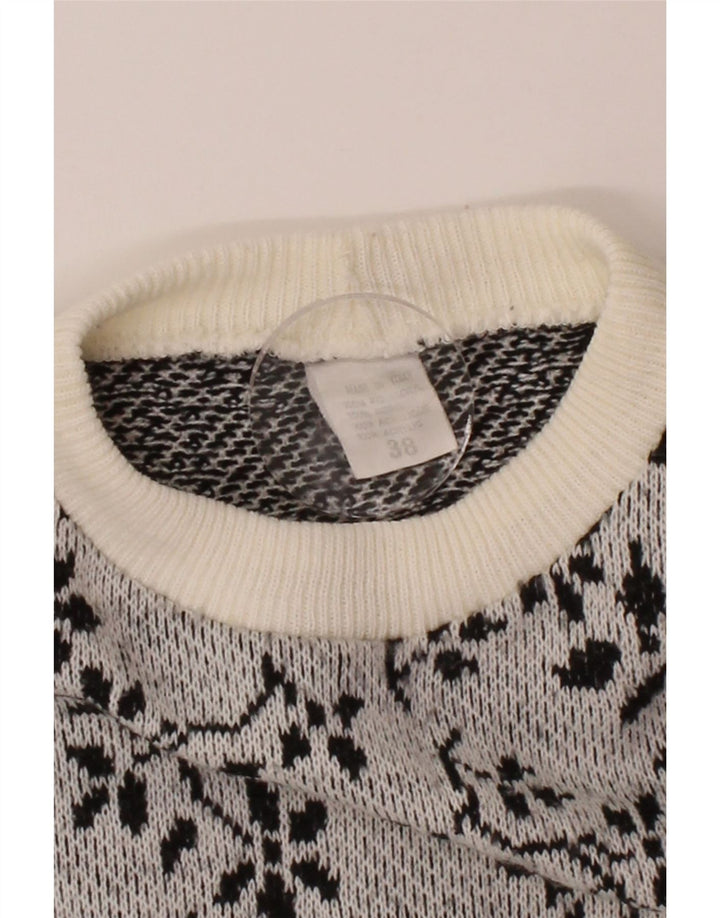 VINTAGE Womens Crew Neck Jumper Sweater EU 38 Medium Grey Floral Vintage Vintage and Second-Hand Vintage from Messina Hembry 