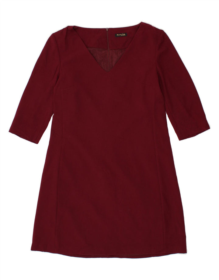 MASSIMO DUTTI Womens 3/4 Sleeve Basic Dress EU 40 Medium Burgundy Vintage Massimo Dutti and Second-Hand Massimo Dutti from Messina Hembry 