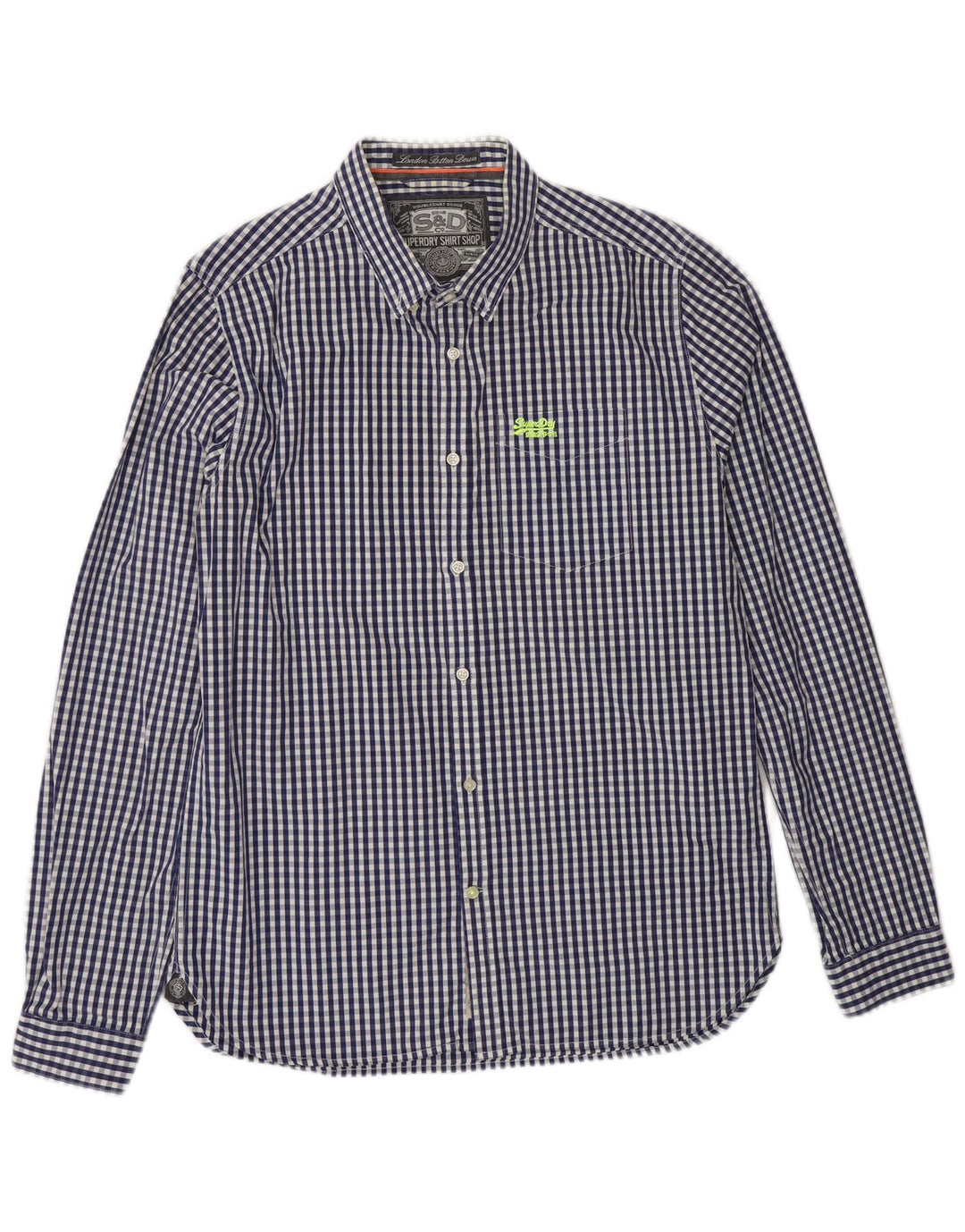 SUPERDRY Mens Shirt Large Navy Blue Gingham Cotton