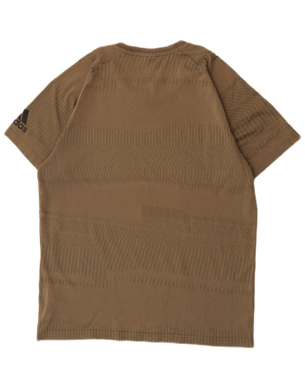 Adidas Mens T-Shirt Top Large Khaki Striped Cotton