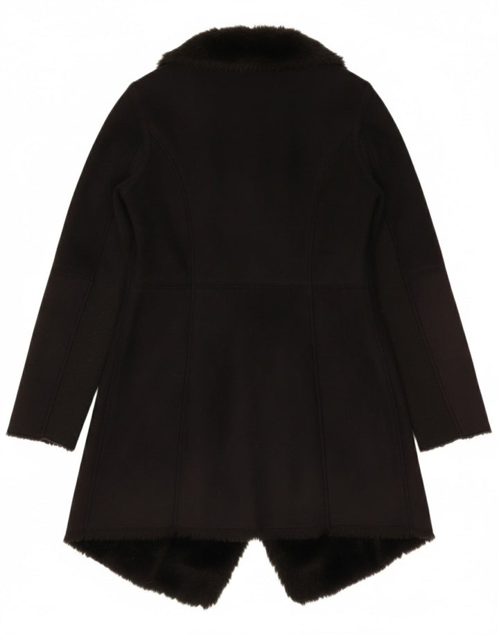 IKKS Womens Sherpa Overcoat UK 12 Medium Black Modal