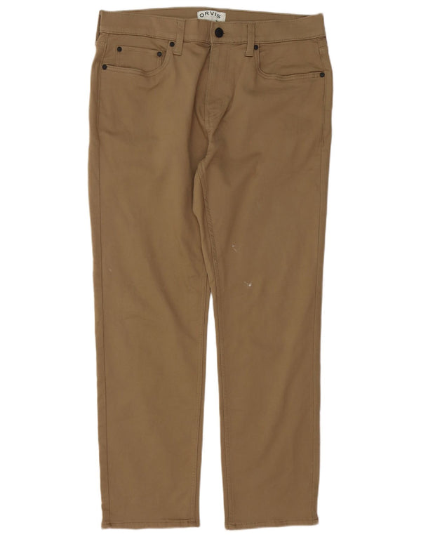 Orvis Mens Straight Casual Trousers W34 L30 Beige Cotton