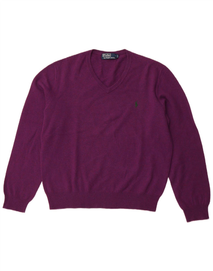 POLO RALPH LAUREN Mens V-Neck Jumper Sweater Medium Purple Merino Wool