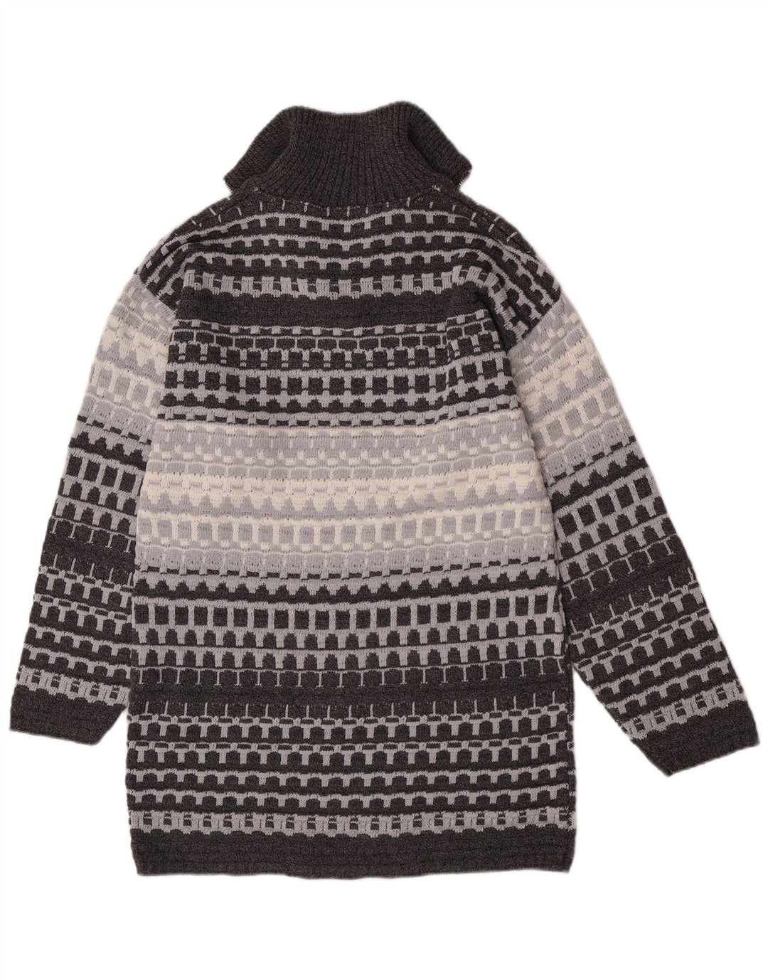 Camelot Mens Zip Neck Jumper Sweater Small Grey Geometric Classic