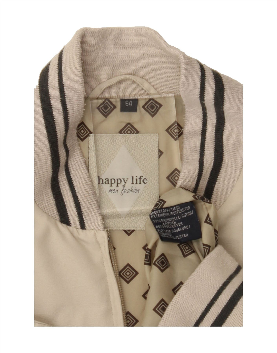 HAPPY LIFE Mens Bomber Jacket IT 54 2XL Beige Cotton Vintage Happy Life and Second-Hand Happy Life from Messina Hembry 
