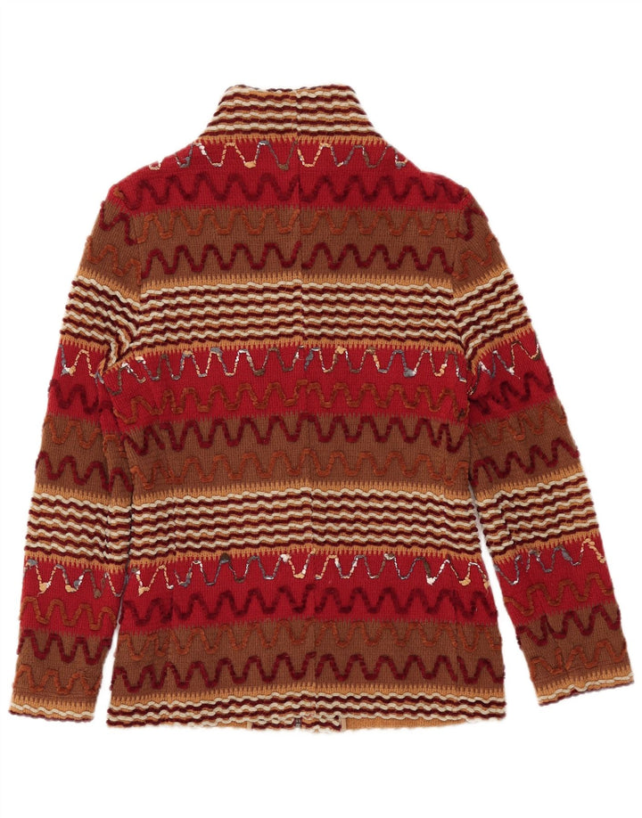 JEAN CLAIRE Womens Cardigan Sweater UK 8 Small Red Striped Acrylic