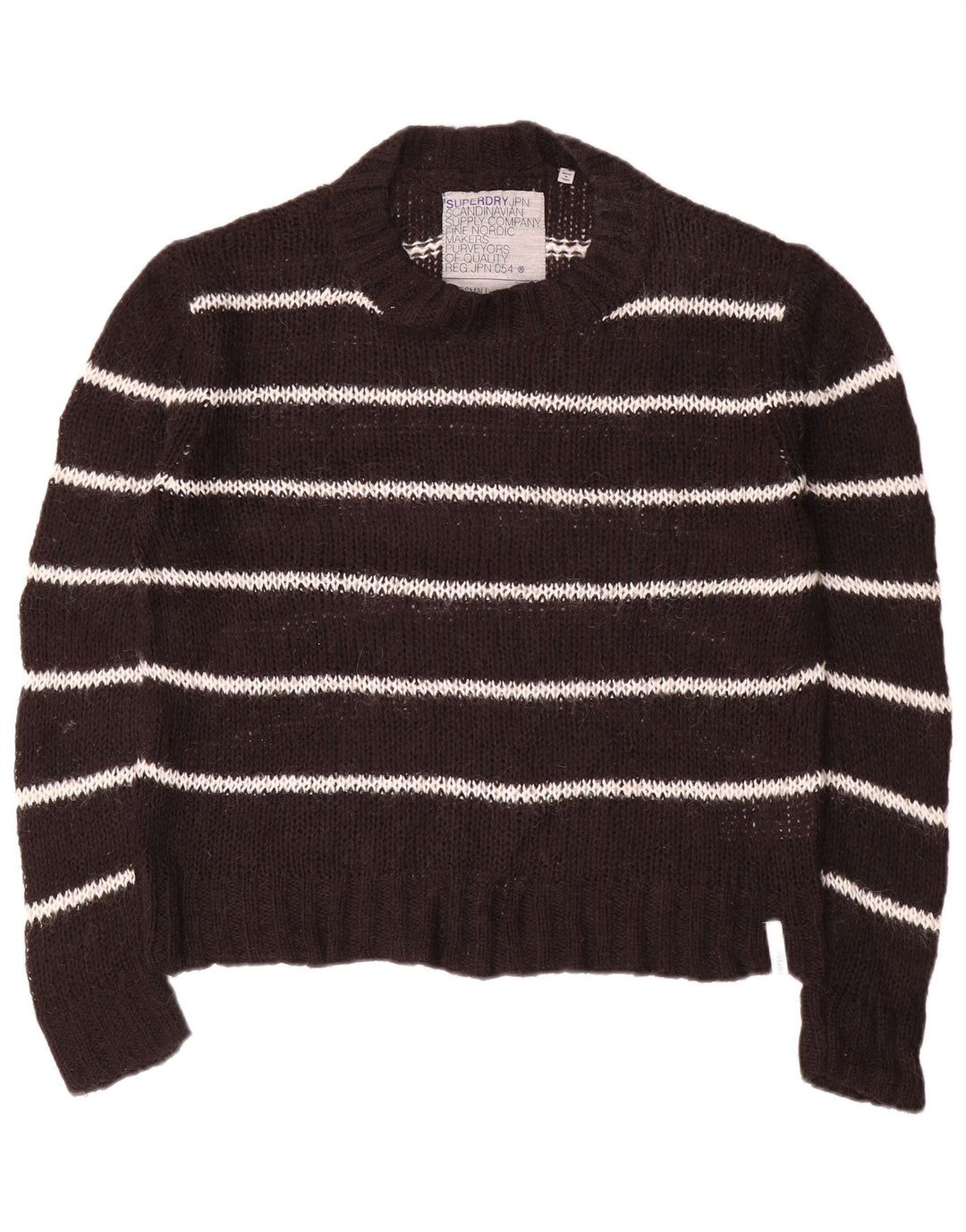 Superdry Womens Crew Neck Jumper Sweater UK 10 Small Black Striped