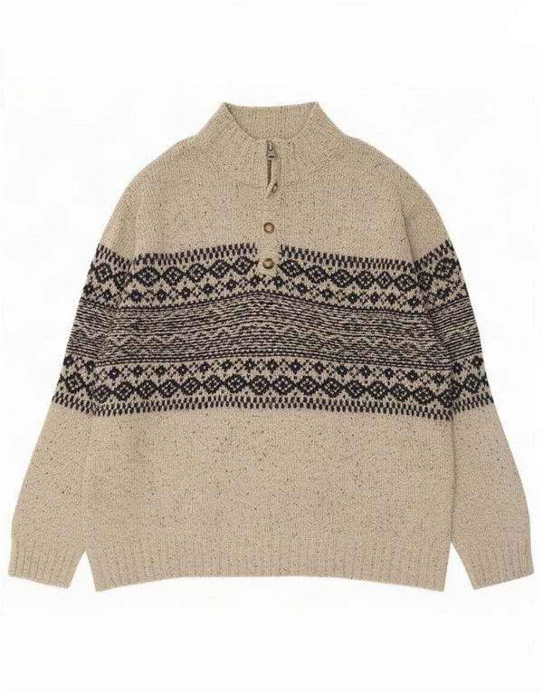 Ruff Hewn Mens Button Neck Jumper Sweater 2XL Beige Geometric Acrylic