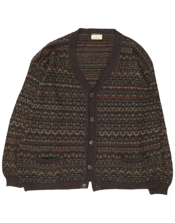 Rodes Mens Cardigan Sweater 2XL Brown Geometric Wool