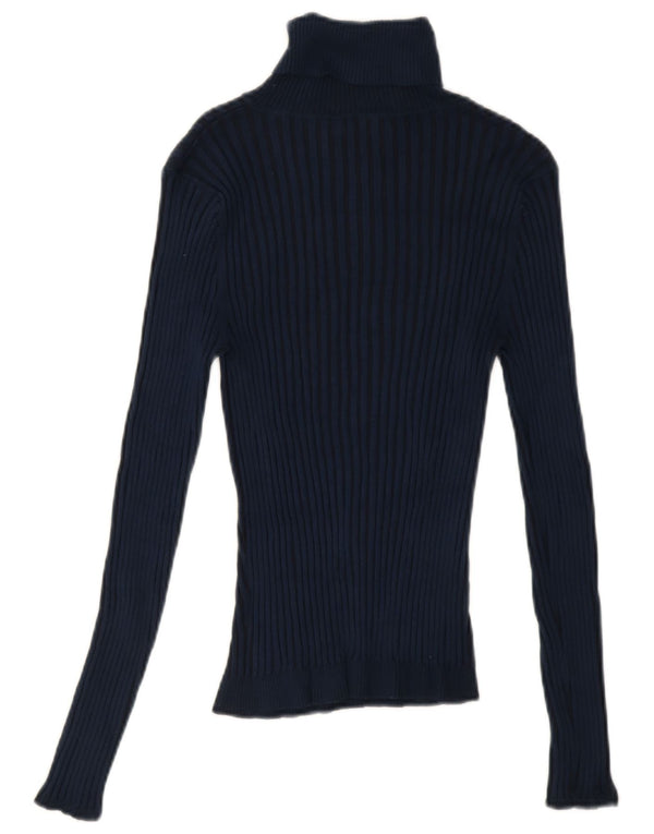 Karen Millen Womens Crop Roll Neck Jumper Sweater UK 12 Medium Navy Blue