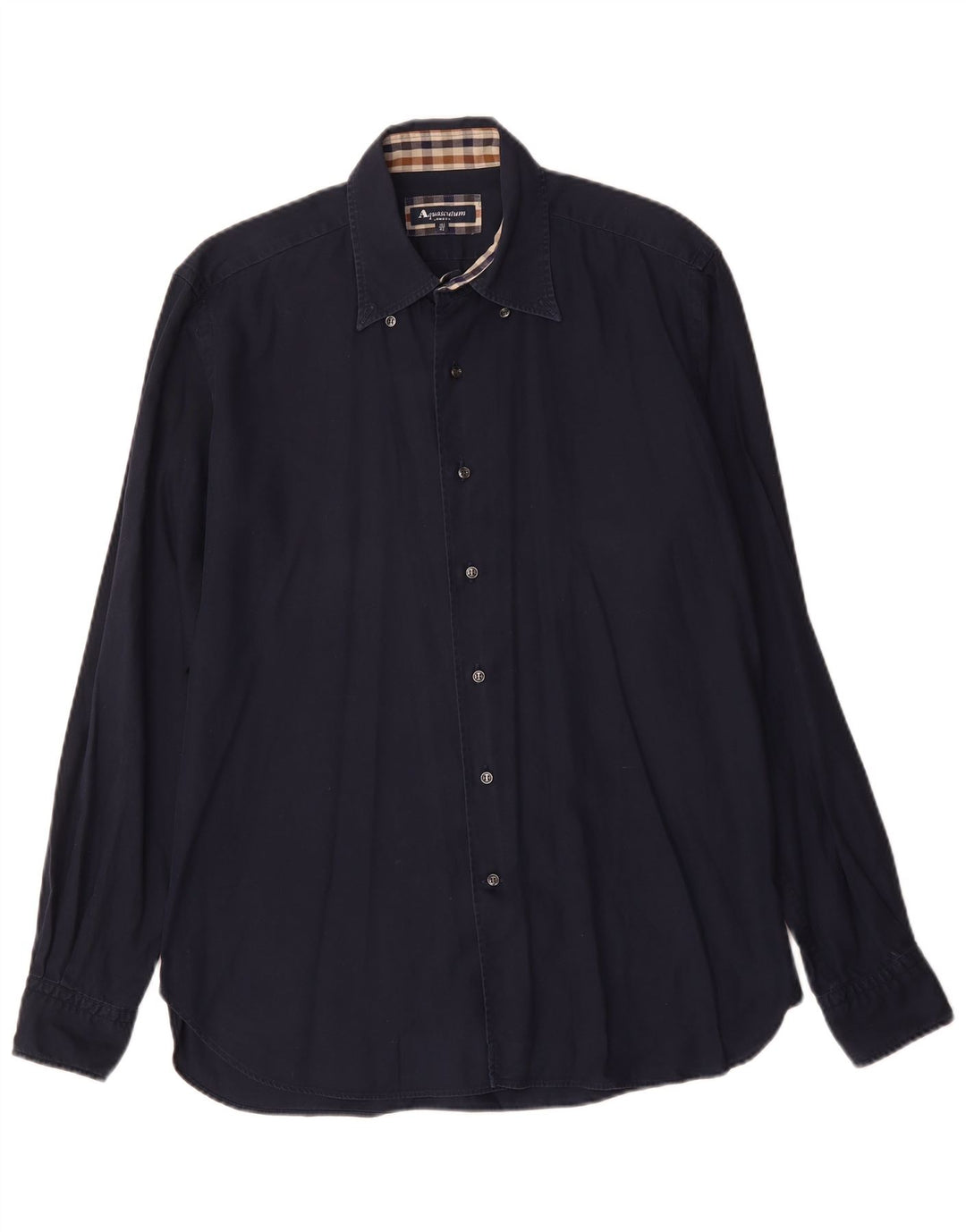 AQUASCUTUM Mens Shirt Size 16 1/2 42 Large Navy Blue Cotton